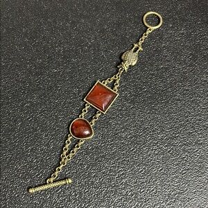 Antiqued Gold Geometric Owl Butterfly ??? Chain Link Toggle Bracelet